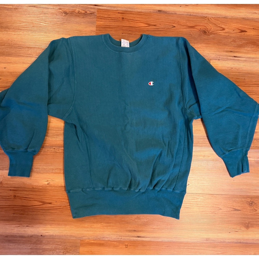 Vintage 90s Champion Reverse Weave Turquoise Crewneck Sweatshirt Sz XL USA Made